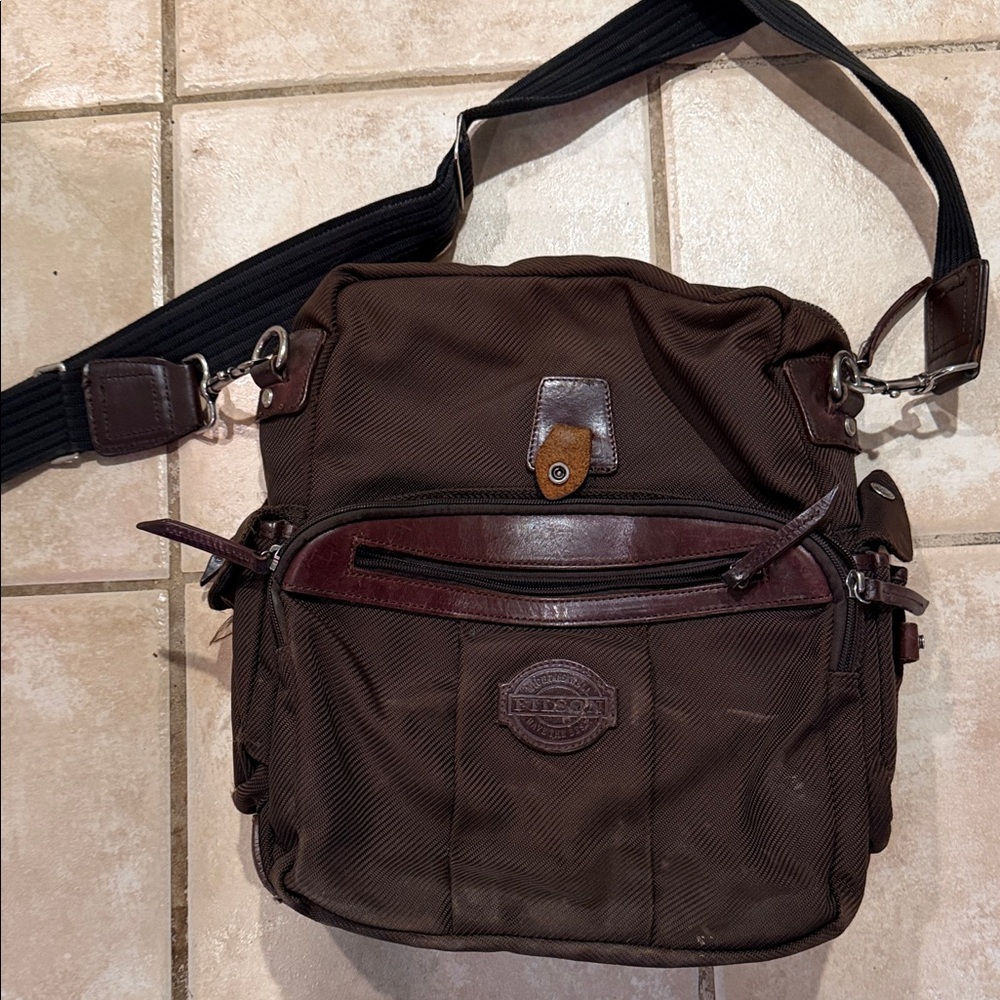 Filson Dark Brown Messenger Bag with Leather Accents